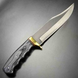 Bowie Couteau de Chasse Survie Lame Acier Carbone 1055 Manche Bois Etui Cuir PA203421BK - Livraison Gratuite