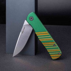 Couteau Real Steel Karly Green/Gold Manche Aluminium Lame Acier VG10 IKBS Linerlock Clip RS6051 - Livraison Gratuite