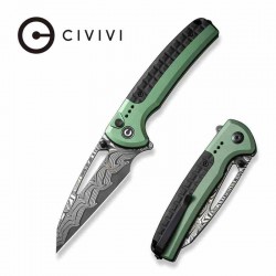 Couteau CIVIVI Sentinel Damas Manche Green Aluminium Lame Damas IKBS Button Lock Clip CIVC22025BDS1 - Livraison Gratuite