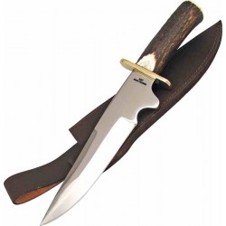 Couteau Frost Cutlery Hunting Lame Acier Inox Manche Bois De Cerf Etui Cuir FTS115 - Livraison Gratuite