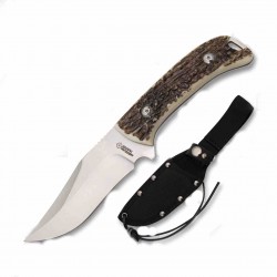 Couteau American Hunter Imitation Bois de Cerf Lame Acier Inox Etui Nylon AH015 - Livraison Gratuite