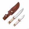 AH021 Set de 2 Couteaux American Hunter Manche Os Lame Acier Inox Etui Cuir - Livraison Gratuite