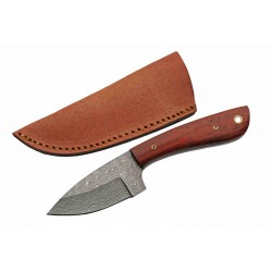 Couteau Skinner Mahogany Damas Lame 256 Couches Manche Bois Mahogany Etui CUir DM1375 - Livraison Gratuite