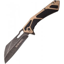 Couteau USMC A/O Lame Acier Inox Manche Aluminium Black&Tan Clip USMA1063GN - Livraison Gratuite