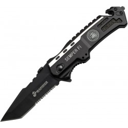 Couteau USMC Tactical Tanto Lame Acier Inox Manche Aluminium Clip A/O Linerlock USMA1002TS - Livraison Gratuite