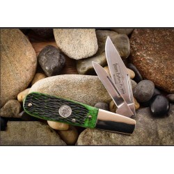 Couteau Queen Barlow 2 Lames Acier Inox Manche Os Vert Slipjoint USA QGPSB281 - Livraison Gratuite