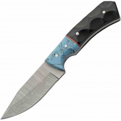 Couteau Skinner Damas Manche Turquoise/Micarta Lame Acier 256 Couches Étui Cuir DM1404TR - Livraison Gratuite