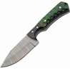 Couteau Skinner Lame Acier Damas 256 Couches Manche Bois Green/Black Etui Cuir DM1404GN - Livraison Gratuite