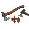 Hache Wolf Hammer Lame Acier Carbone Manche Frêne Brûlé Style Viking Étui Cuir PA882462 - Livraison Gratuite