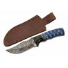 Couteau de Chasse Blue Lake Ripple Lame Acier Damas Manche Bois/Résine Etui Cuir DM1302BL - Livraison Gratuite