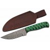 Couteau de Chasse Green Exotic Lame Acier Damas Manche Bois Etui Cuir DM1290GN - Livraison Gratuite