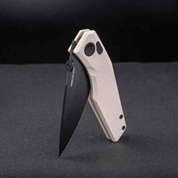 Couteau Real Steel Spectrum Tan Lame Acier Nitro V Black Manche G10 IKBS Button Lock RS7142IB - Livraison Gratuite