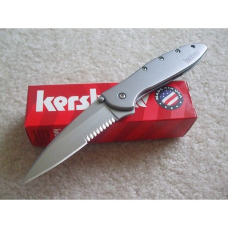 Couteau Kershaw Leek A/O Serrated Ouverture Assistée Lame acier 14C28N Manche Acier Made In USA KS1660ST - Livraison Gratuite