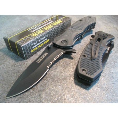 Couteau Tactical Tac-Force Ouverture Assistée Acier Inox Serrated Manche G-10 TF800BK - Livraison Gratuite