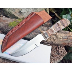 Couteau Steel Stag Finger Grip Skinner Lame Acier inox Manche Bois & Bois de Cerf Etui Cuir SS7020 - Livraison Gratuite