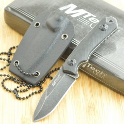 Couteau De Cou Mtech Neck Knife Lame Acier 440 Stonewash Manche G-10 Etui Kydex MT2030BK - Livraison Gratuite