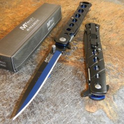 Couteau Stiletto Mtech Xtrem A/O Blue & Black Acier 440 Manche Aluminium MTA317BL - Livraison Gratuite