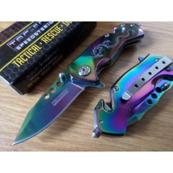 Couteau Tac Force Dragon Rainbow Acier Carbone/Inox Manche Aluminium Rainbow Cutter & Brise Vitres TF759RB - Livraison Gratuite